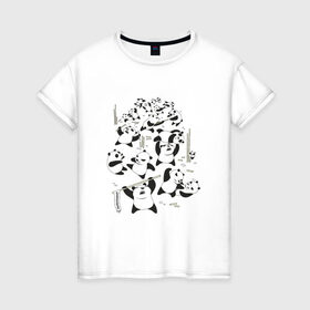 Женская футболка хлопок с принтом Драка панд в Новосибирске, 100% хлопок | прямой крой, круглый вырез горловины, длина до линии бедер, слегка спущенное плечо | бамбук | бамбуковый медведь | бой | животное | злость | красная книга | кунгфу | мишка | опасный | оскал | панда | прикольный | тростник | эвкалипт | япония | ярость