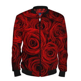 Мужской бомбер 3D с принтом Красные розы в Новосибирске, 100% полиэстер | застегивается на молнию, по бокам два кармана без застежек, по низу бомбера и на воротнике - эластичная резинка | Тематика изображения на принте: букет | красный | розы | цветы