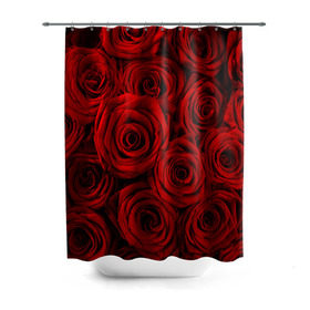 Штора 3D для ванной с принтом Красные розы в Новосибирске, 100% полиэстер | плотность материала — 100 г/м2. Стандартный размер — 146 см х 180 см. По верхнему краю — пластиковые люверсы для креплений. В комплекте 10 пластиковых колец | Тематика изображения на принте: букет | красный | розы | цветы
