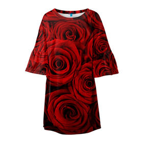 Детское платье 3D с принтом Красные розы в Новосибирске, 100% полиэстер | прямой силуэт, чуть расширенный к низу. Круглая горловина, на рукавах — воланы | Тематика изображения на принте: букет | красный | розы | цветы