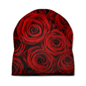 Шапка 3D с принтом Красные розы в Новосибирске, 100% полиэстер | универсальный размер, печать по всей поверхности изделия | букет | красный | розы | цветы
