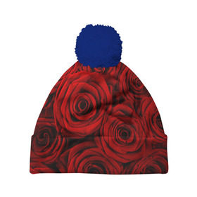 Шапка 3D c помпоном с принтом Красные розы в Новосибирске, 100% полиэстер | универсальный размер, печать по всей поверхности изделия | букет | красный | розы | цветы
