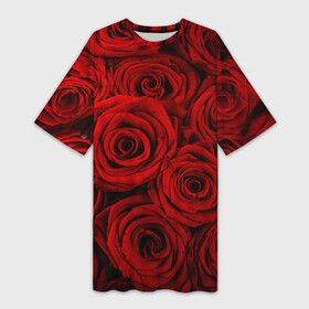 Платье-футболка 3D с принтом Красные розы в Новосибирске,  |  | букет | красный | розы | цветы