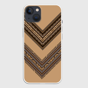 Чехол для iPhone 13 с принтом Tribal V shape в Новосибирске,  |  | african | ethnic | tribal | африка | африканский | бежевый | трайбал | узор | черный | этно