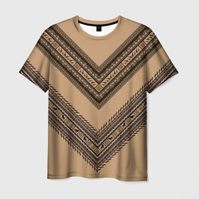 Мужская футболка 3D с принтом Tribal V-shape в Новосибирске, 100% полиэфир | прямой крой, круглый вырез горловины, длина до линии бедер | african | ethnic | tribal | африка | африканский | бежевый | трайбал | узор | черный | этно