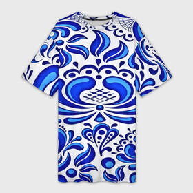 Платье-футболка 3D с принтом Роспись гжель в Новосибирске,  |  | народный | орнамент | роспись | традиционный