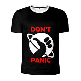 Мужская футболка 3D спортивная с принтом Don`t panic в Новосибирске, 100% полиэстер с улучшенными характеристиками | приталенный силуэт, круглая горловина, широкие плечи, сужается к линии бедра | dont panic