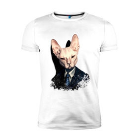 Мужская футболка премиум с принтом Сфинкс в Новосибирске, 92% хлопок, 8% лайкра | приталенный силуэт, круглый вырез ворота, длина до линии бедра, короткий рукав | Тематика изображения на принте: кот | лысый кот