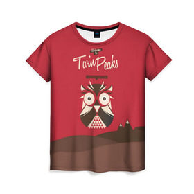 Женская футболка 3D с принтом Добро пожаловать в Twin Peaks в Новосибирске, 100% полиэфир ( синтетическое хлопкоподобное полотно) | прямой крой, круглый вырез горловины, длина до линии бедер | дьявол | крафт | плакат | ретро | сова | твин пикс