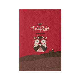 Обложка для паспорта матовая кожа с принтом Добро пожаловать в Twin Peaks в Новосибирске, натуральная матовая кожа | размер 19,3 х 13,7 см; прозрачные пластиковые крепления | Тематика изображения на принте: дьявол | крафт | плакат | ретро | сова | твин пикс