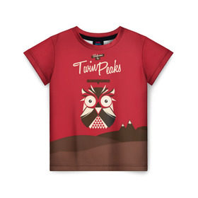 Детская футболка 3D с принтом Добро пожаловать в Twin Peaks в Новосибирске, 100% гипоаллергенный полиэфир | прямой крой, круглый вырез горловины, длина до линии бедер, чуть спущенное плечо, ткань немного тянется | Тематика изображения на принте: дьявол | крафт | плакат | ретро | сова | твин пикс