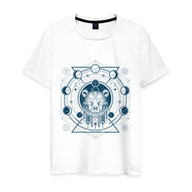 Мужская футболка хлопок с принтом Bear&Moon в Новосибирске, 100% хлопок | прямой крой, круглый вырез горловины, длина до линии бедер, слегка спущенное плечо. | boho | ethnic | ethno | бохо | знаки планет | индейский | круг | луна | магический | магия | медведь | народный | планеты | символ | фазы луны | шаманизм | шаманский | этнический | этно