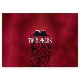Поздравительная открытка с принтом Лес Twin Peaks в Новосибирске, 100% бумага | плотность бумаги 280 г/м2, матовая, на обратной стороне линовка и место для марки
 | Тематика изображения на принте: горы | надпись | ретро | твин пикс