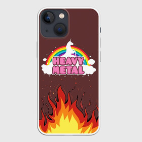 Чехол для iPhone 13 mini с принтом Heavy METAL в Новосибирске,  |  | единорог | звезда | искры | конь | лошадь | музыка | мультик | мультфильм | надпись | облака | огонь | песня | пламя | пожар | прикол | радуга | рисунок | рок | рок н ролл | тяжелая | тяжелый метал