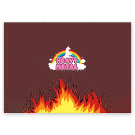 Поздравительная открытка с принтом Heavy METAL в Новосибирске, 100% бумага | плотность бумаги 280 г/м2, матовая, на обратной стороне линовка и место для марки
 | единорог | звезда | искры | конь | лошадь | музыка | мультик | мультфильм | надпись | облака | огонь | песня | пламя | пожар | прикол | радуга | рисунок | рок | рок н ролл | тяжелая | тяжелый метал