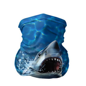 Бандана-труба 3D с принтом Пасть акулы в Новосибирске, 100% полиэстер, ткань с особыми свойствами — Activecool | плотность 150‒180 г/м2; хорошо тянется, но сохраняет форму | акула | атака | белая | брызги | вода | волны | зубы | капли | море | океан | опасность | синяя | челюсти | эффект