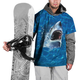 Накидка на куртку 3D с принтом Пасть акулы в Новосибирске, 100% полиэстер |  | акула | атака | белая | брызги | вода | волны | зубы | капли | море | океан | опасность | синяя | челюсти | эффект