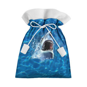 Подарочный 3D мешок с принтом Пасть акулы в Новосибирске, 100% полиэстер | Размер: 29*39 см | Тематика изображения на принте: акула | атака | белая | брызги | вода | волны | зубы | капли | море | океан | опасность | синяя | челюсти | эффект
