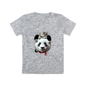 Детская футболка хлопок с принтом Панда и котенок в Новосибирске, 100% хлопок | круглый вырез горловины, полуприлегающий силуэт, длина до линии бедер | cat | panda | добро | друг | животные | кот | котенок | кошка | лучший | медведь | милый | мишка | нежный | панда