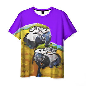 Мужская футболка 3D с принтом Попугайчики в Новосибирске, 100% полиэфир | прямой крой, круглый вырез горловины, длина до линии бедер | bird | животные | попугайчики | птицы | текстуры