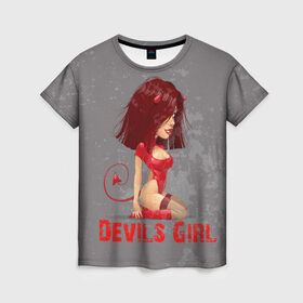 Женская футболка 3D с принтом Devils Girl в Новосибирске, 100% полиэфир ( синтетическое хлопкоподобное полотно) | прямой крой, круглый вырез горловины, длина до линии бедер | devils girl |   дьявол | грешница | люцифер | сатана