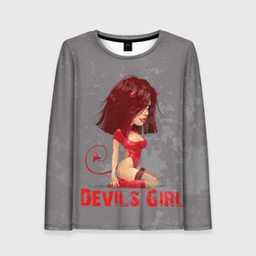 Женский лонгслив 3D с принтом Devils Girl в Новосибирске, 100% полиэстер | длинные рукава, круглый вырез горловины, полуприлегающий силуэт | devils girl |   дьявол | грешница | люцифер | сатана