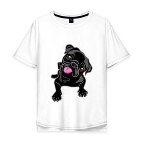 Мужская футболка хлопок Oversize с принтом Забавный мопсик в Новосибирске, 100% хлопок | свободный крой, круглый ворот, “спинка” длиннее передней части | Тематика изображения на принте: animal | dog | pet | pug | puppy | арт | животные | милые | мопс | пес | собаки | французский бульдог