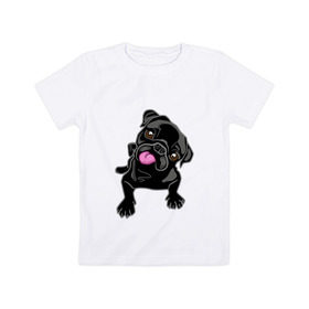 Детская футболка хлопок с принтом Забавный мопсик в Новосибирске, 100% хлопок | круглый вырез горловины, полуприлегающий силуэт, длина до линии бедер | animal | dog | pet | pug | puppy | арт | животные | милые | мопс | пес | собаки | французский бульдог