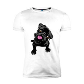 Мужская футболка премиум с принтом Забавный мопсик в Новосибирске, 92% хлопок, 8% лайкра | приталенный силуэт, круглый вырез ворота, длина до линии бедра, короткий рукав | animal | dog | pet | pug | puppy | арт | животные | милые | мопс | пес | собаки | французский бульдог