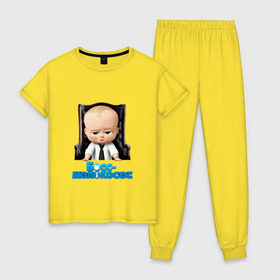 Женская пижама хлопок с принтом Boss Baby в Новосибирске, 100% хлопок | брюки и футболка прямого кроя, без карманов, на брюках мягкая резинка на поясе и по низу штанин | boss baby | босс | мультфильмы