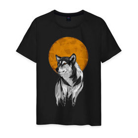 Мужская футболка хлопок с принтом Луна в Новосибирске, 100% хлопок | прямой крой, круглый вырез горловины, длина до линии бедер, слегка спущенное плечо. | moon | wolf | вой | луна | мозаика