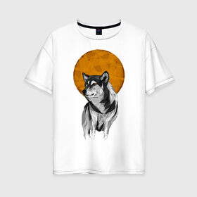 Женская футболка хлопок Oversize с принтом Луна в Новосибирске, 100% хлопок | свободный крой, круглый ворот, спущенный рукав, длина до линии бедер
 | moon | wolf | вой | луна | мозаика
