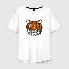 Мужская футболка хлопок Oversize с принтом ТИГР в Новосибирске, 100% хлопок | свободный крой, круглый ворот, “спинка” длиннее передней части | агрессия | голова | кошка | сила | тигр | хищник