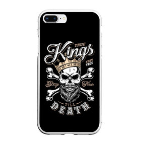 Чехол для iPhone 7Plus/8 Plus матовый с принтом Kings death в Новосибирске, Силикон | Область печати: задняя сторона чехла, без боковых панелей | beard | bones | crown | death | halloween | hell | king | kings death | mustache | skull | ад | борода | король | корона | кости | ужас | усы | хэллоуин | череп | эмблема