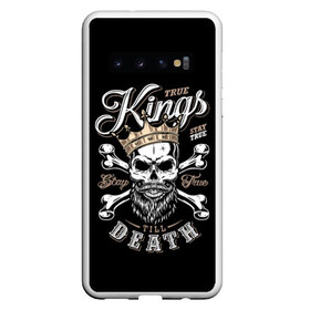 Чехол для Samsung Galaxy S10 с принтом Kings death в Новосибирске, Силикон | Область печати: задняя сторона чехла, без боковых панелей | beard | bones | crown | death | halloween | hell | king | kings death | mustache | skull | ад | борода | король | корона | кости | ужас | усы | хэллоуин | череп | эмблема