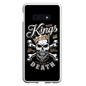 Чехол для Samsung S10E с принтом Kings death в Новосибирске, Силикон | Область печати: задняя сторона чехла, без боковых панелей | beard | bones | crown | death | halloween | hell | king | kings death | mustache | skull | ад | борода | король | корона | кости | ужас | усы | хэллоуин | череп | эмблема