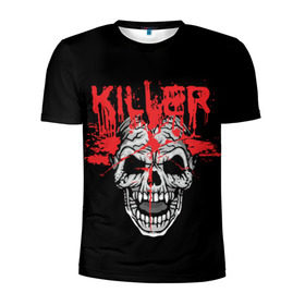 Мужская футболка 3D спортивная с принтом Killer в Новосибирске, 100% полиэстер с улучшенными характеристиками | приталенный силуэт, круглая горловина, широкие плечи, сужается к линии бедра | Тематика изображения на принте: blood | dead | death | drops | fear | halloween | happy | holiday | killer | red | skull | splashes | брызги | капли | красный | кровь | мертвый | праздник | счастливый | хэллоуин | череп