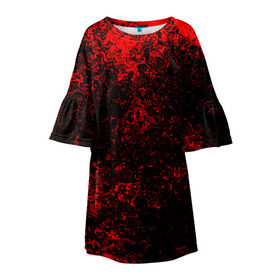 Детское платье 3D с принтом Брызги красок(red style) в Новосибирске, 100% полиэстер | прямой силуэт, чуть расширенный к низу. Круглая горловина, на рукавах — воланы | Тематика изображения на принте: abstraction | color | paint | spray | tie dye | абстракция | брызги красок | всплеск красок | капли красок | текстуры