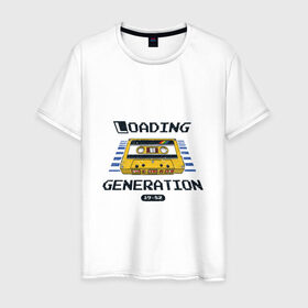 Мужская футболка хлопок с принтом Loading Generation в Новосибирске, 100% хлопок | прямой крой, круглый вырез горловины, длина до линии бедер, слегка спущенное плечо. | 1982 | аудиокассета | загрузка | кассета | поколение