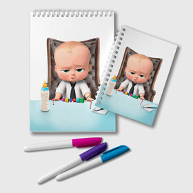 Блокнот с принтом Boss Baby в Новосибирске, 100% бумага | 48 листов, плотность листов — 60 г/м2, плотность картонной обложки — 250 г/м2. Листы скреплены удобной пружинной спиралью. Цвет линий — светло-серый
 | boss baby | босс | молокосос | мультфильмы
