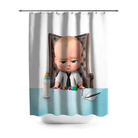 Штора 3D для ванной с принтом Boss Baby в Новосибирске, 100% полиэстер | плотность материала — 100 г/м2. Стандартный размер — 146 см х 180 см. По верхнему краю — пластиковые люверсы для креплений. В комплекте 10 пластиковых колец | boss baby | босс | молокосос | мультфильмы