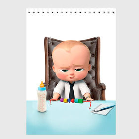 Скетчбук с принтом Boss Baby в Новосибирске, 100% бумага
 | 48 листов, плотность листов — 100 г/м2, плотность картонной обложки — 250 г/м2. Листы скреплены сверху удобной пружинной спиралью | Тематика изображения на принте: boss baby | босс | молокосос | мультфильмы