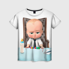 Женская футболка 3D с принтом Boss Baby в Новосибирске, 100% полиэфир ( синтетическое хлопкоподобное полотно) | прямой крой, круглый вырез горловины, длина до линии бедер | Тематика изображения на принте: boss baby | босс | молокосос | мультфильмы