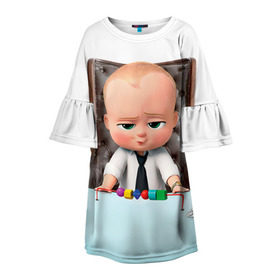 Детское платье 3D с принтом Boss Baby в Новосибирске, 100% полиэстер | прямой силуэт, чуть расширенный к низу. Круглая горловина, на рукавах — воланы | Тематика изображения на принте: boss baby | босс | молокосос | мультфильмы