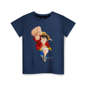 Детская футболка хлопок с принтом Ван-Пис в Новосибирске, 100% хлопок | круглый вырез горловины, полуприлегающий силуэт, длина до линии бедер | one piece | onepiece | большой куш | ван пис | ванпис | король пиратов | луфи | луффи