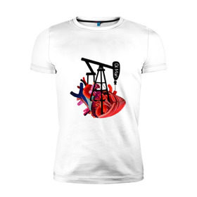 Мужская футболка премиум с принтом Сердце нефтяника в Новосибирске, 92% хлопок, 8% лайкра | приталенный силуэт, круглый вырез ворота, длина до линии бедра, короткий рукав | газ | нефть