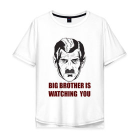 Мужская футболка хлопок Oversize с принтом Большой Брат наблюдает в Новосибирске, 100% хлопок | свободный крой, круглый ворот, “спинка” длиннее передней части | 1984 | big | brother | watching | ангсоц | антиутопия | книга | лицо | оруэлл | следит | цитата
