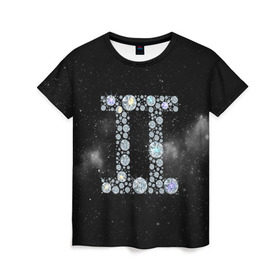 Женская футболка 3D с принтом Бдизнецы в Новосибирске, 100% полиэфир ( синтетическое хлопкоподобное полотно) | прямой крой, круглый вырез горловины, длина до линии бедер | близнецы | звезды | знаки зодиака | космос | созвездие