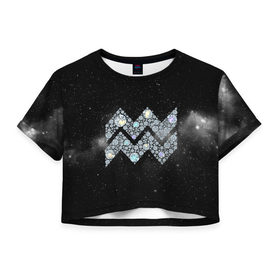 Женская футболка 3D укороченная с принтом Водолей в Новосибирске, 100% полиэстер | круглая горловина, длина футболки до линии талии, рукава с отворотами | водолей | звезды | знаки зодиака | космос | созвездие
