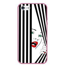 Чехол для iPhone 5/5S матовый с принтом Pop art girl в Новосибирске, Силикон | Область печати: задняя сторона чехла, без боковых панелей | abstraction | background | band | black and white | fashion | girl | hair | pop art | silhouette | style | абстракция | девушка | мода | полосы | поп  арт | прическа | силуэт | стиль | фон | черно  белый